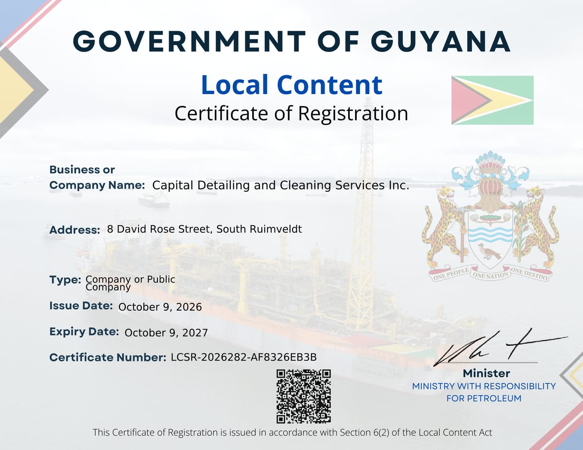 Preview of the Local Content Certificate of Registration